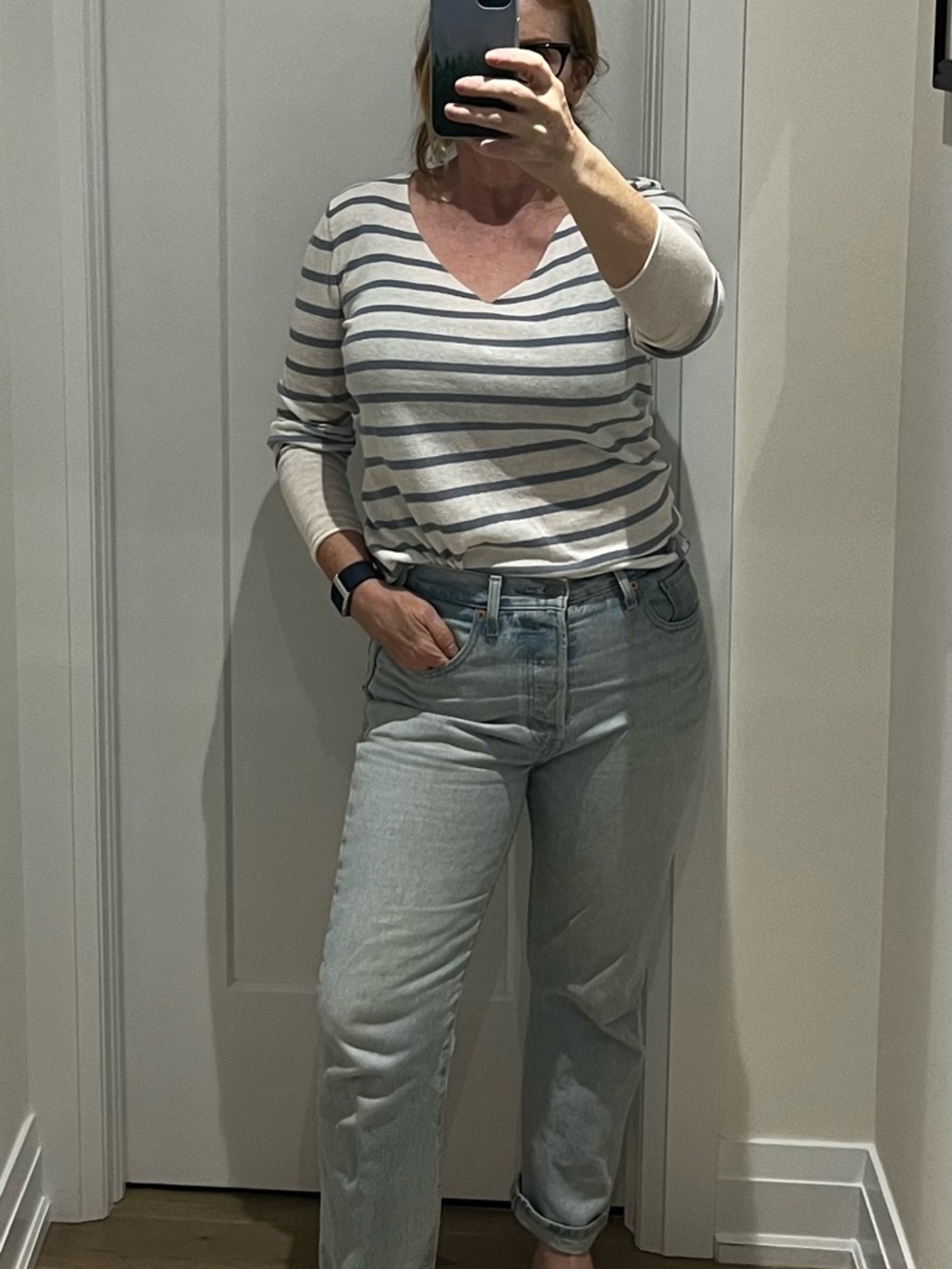 Part Two Copenhagen Women's Blue & White Striped V-Neck Sweater - Picture 5 of 5